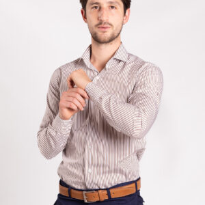 Camisa Blanca con Raya Marrón